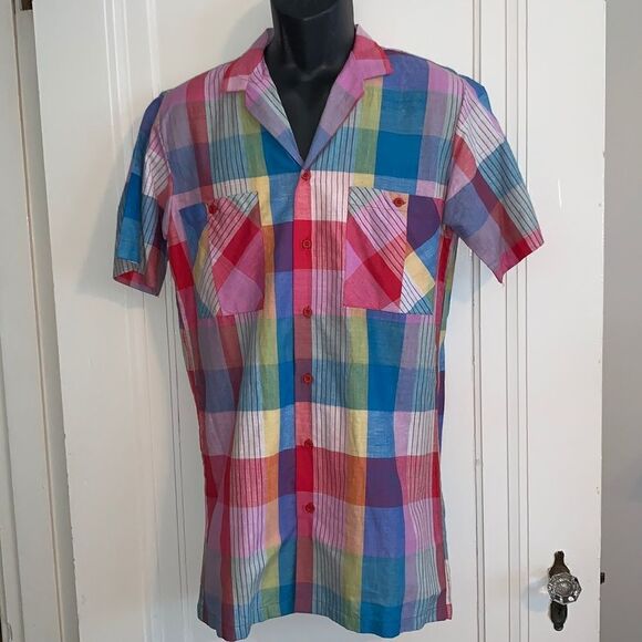 NWT Vtg 80s Boulevard plaid madras cloth shirt